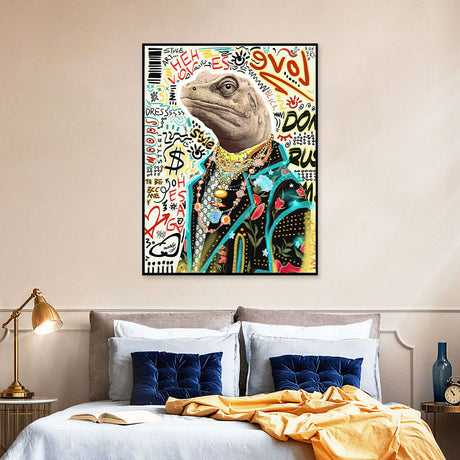 Lizard In Fashion Clothes Graffiti Canvas Wall Art