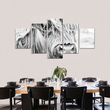 Long-Haired Scottish Highland Cow - Black And White Canvas Wall Art