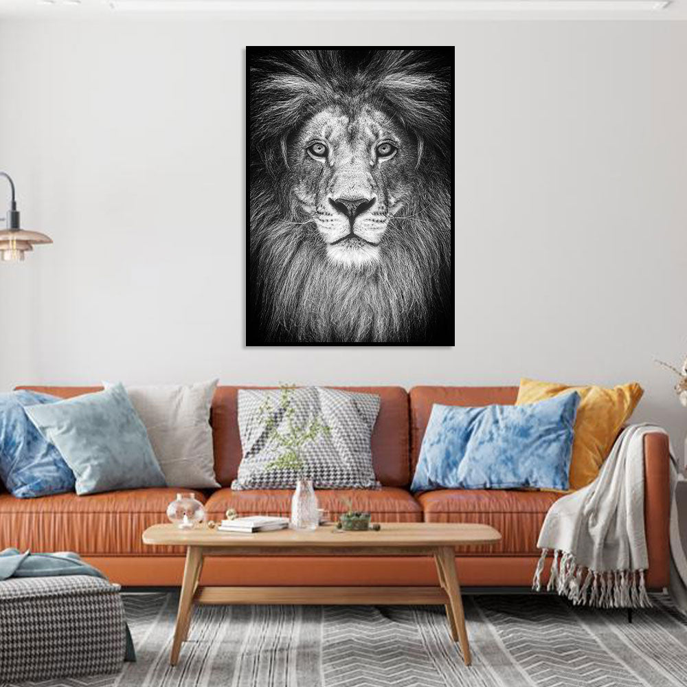 Majestic Lion Black And White Canvas Wall Art