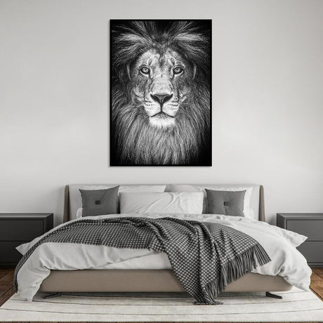 Majestic Lion Black And White Canvas Wall Art