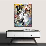 Marilyn Monroe Flying White Dress Graffiti Canvas Wall Art