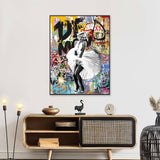 Marilyn Monroe Flying White Dress Graffiti Canvas Wall Art