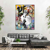 Marilyn Monroe Flying White Dress Graffiti Canvas Wall Art