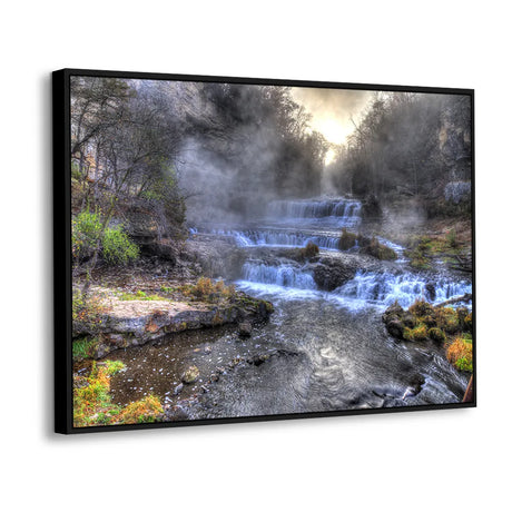 Misty Woodland Cascade Waterfall Canvas Wall Art