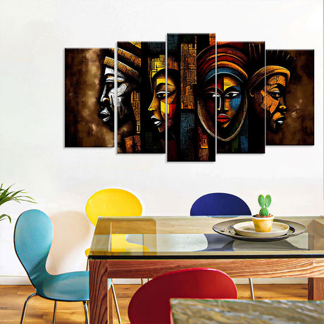 Modern Abstract Colorful African Faces Canvas Wall Art