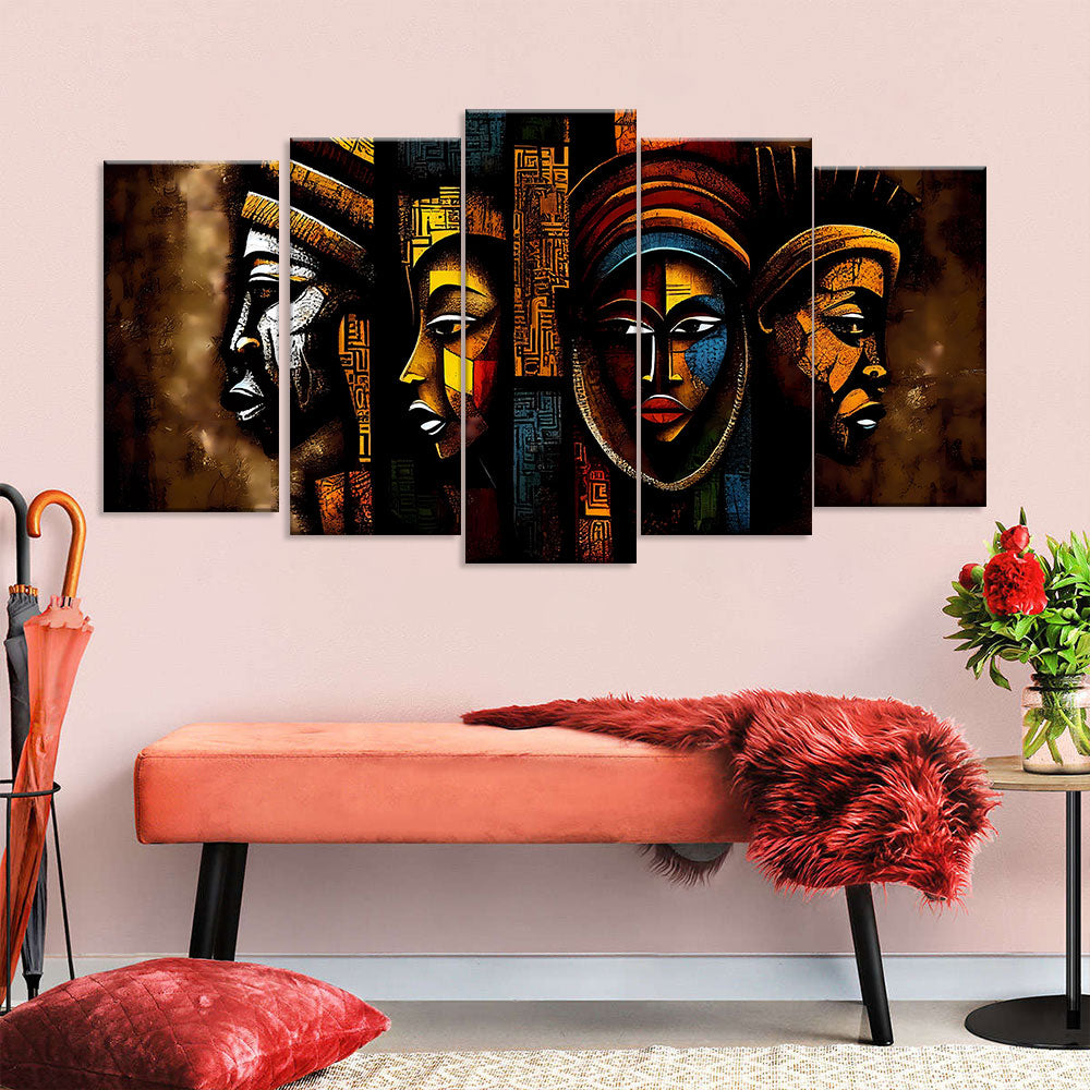 Modern Abstract Colorful African Faces Canvas Wall Art