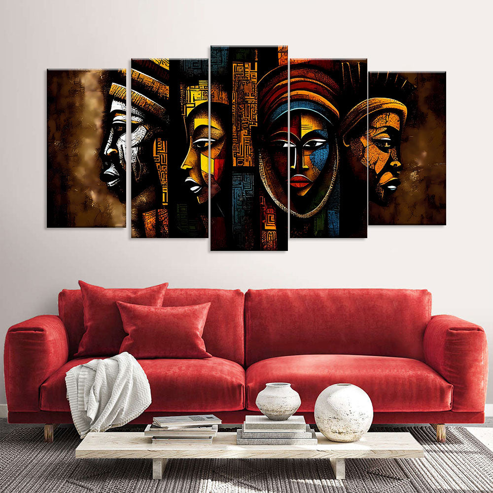 Modern Abstract Colorful African Faces Canvas Wall Art