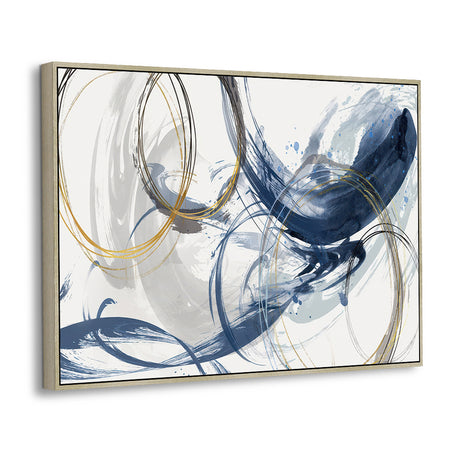 Modern Blue & Gold Canvas Wall Art – Elegant Fluid Brushstroke Design