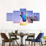 Morpho Butterfly On Dandelion Canvas Wall Art