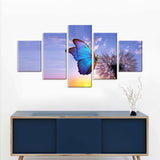 Morpho Butterfly On Dandelion Canvas Wall Art