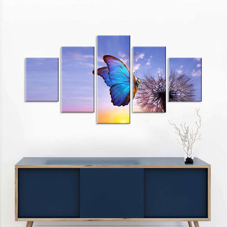 Morpho Butterfly On Dandelion Canvas Wall Art