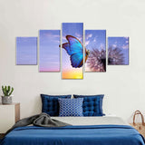 Morpho Butterfly On Dandelion Canvas Wall Art