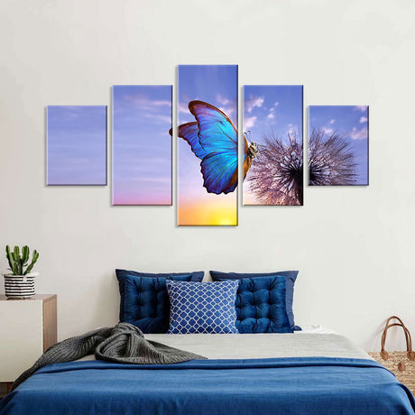 Morpho Butterfly On Dandelion Canvas Wall Art