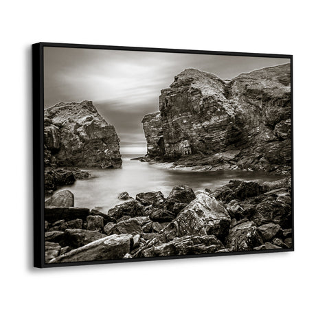 Mystic Coastal Rocks - Black And White Canvas Wall Art