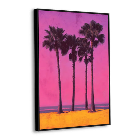 Neon Paradise: Vibrant Beachside Palm Canvas Decor