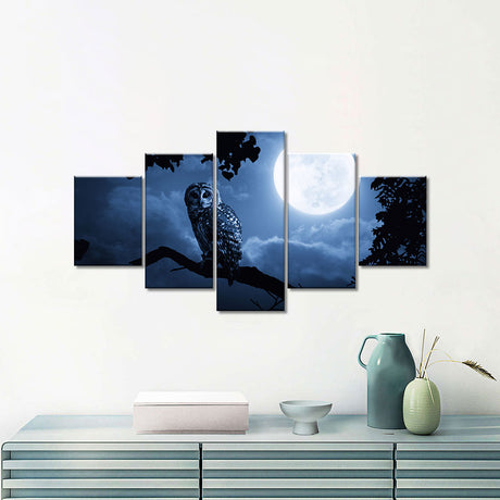 Night Owl With Moon Canvas Wall Art