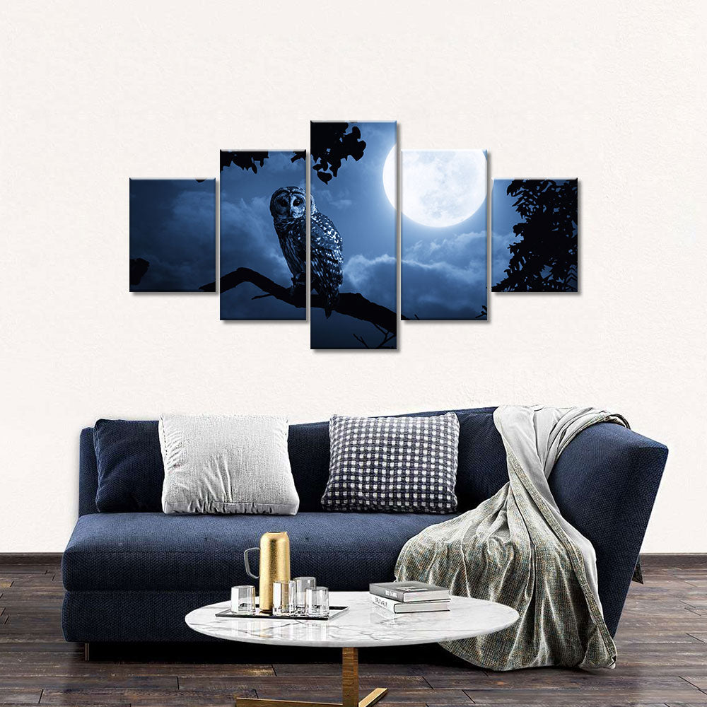 Night Owl With Moon Canvas Wall Art