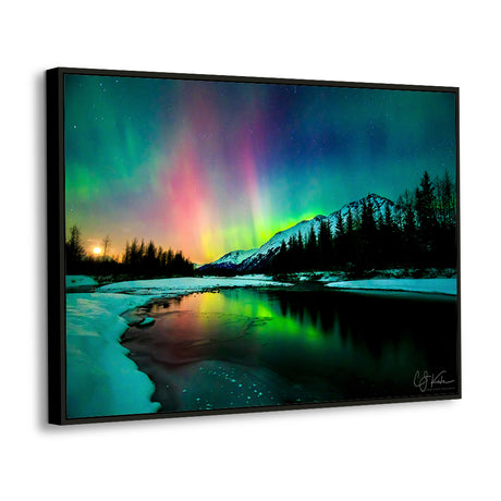 Northern Lights Over Snowy Mountains Canvas Wall Art