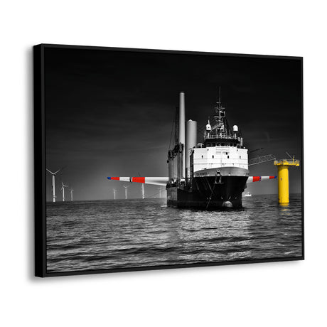Offshore Wind Turbine Installation - Black And White Canvas Wall Art