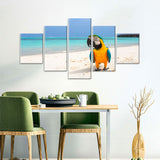 Parrot On Sand Beach Canvas Wall Art