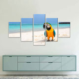 Parrot On Sand Beach Canvas Wall Art