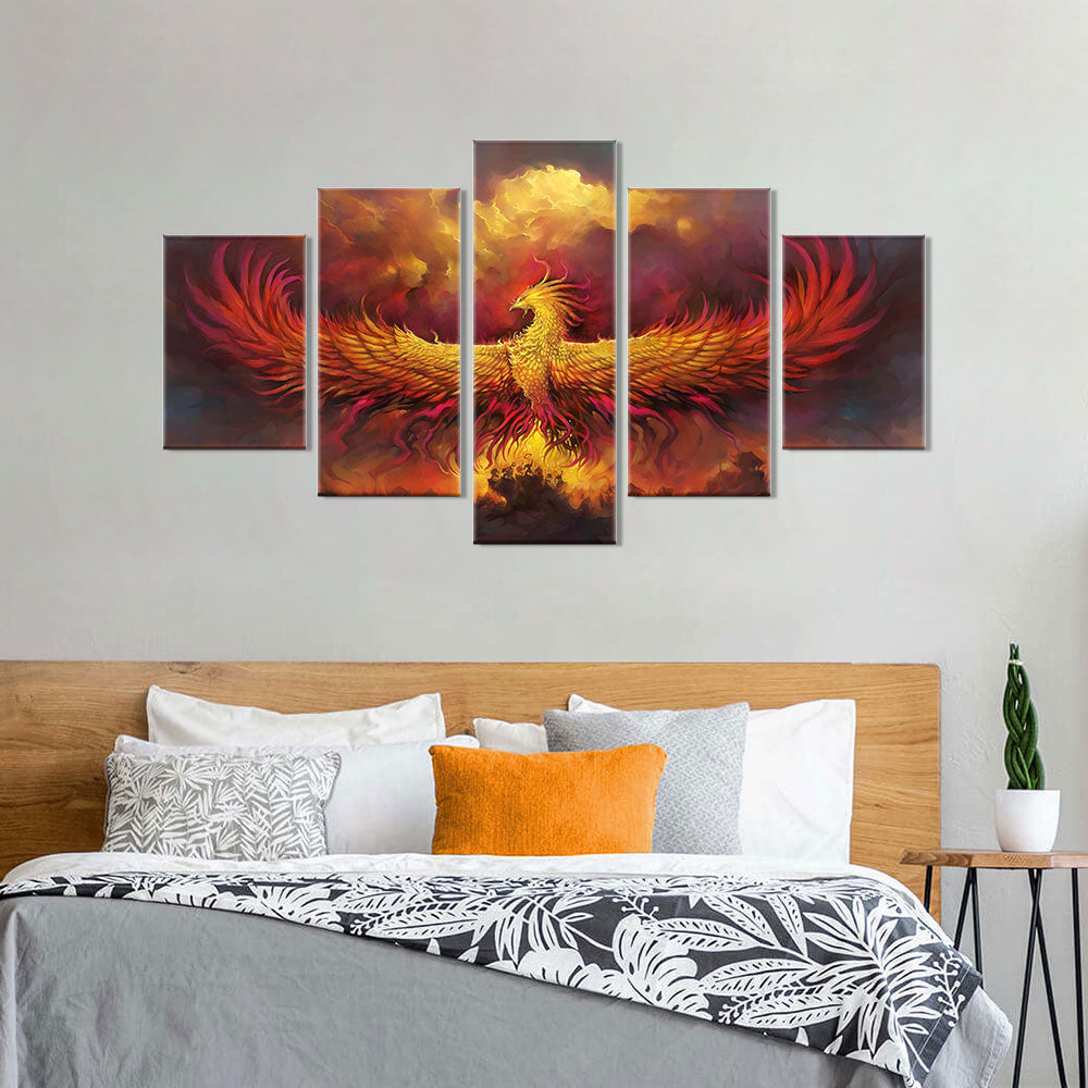 Phoenix Rising From the Ashes of Flame Canvas Wall Art