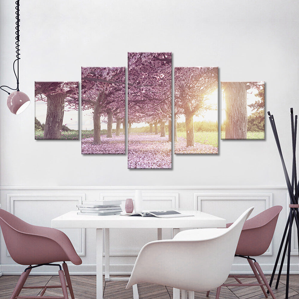 Pink Cherry Blossom Tree Path Canvas Wall Art