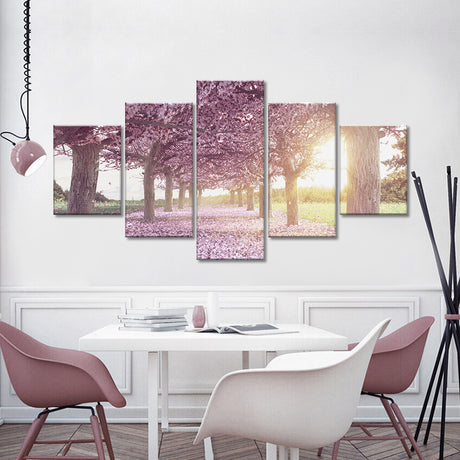 Pink Cherry Blossom Tree Path Canvas Wall Art