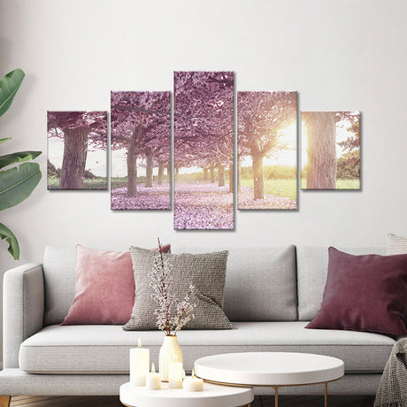 Pink Cherry Blossom Tree Path Canvas Wall Art