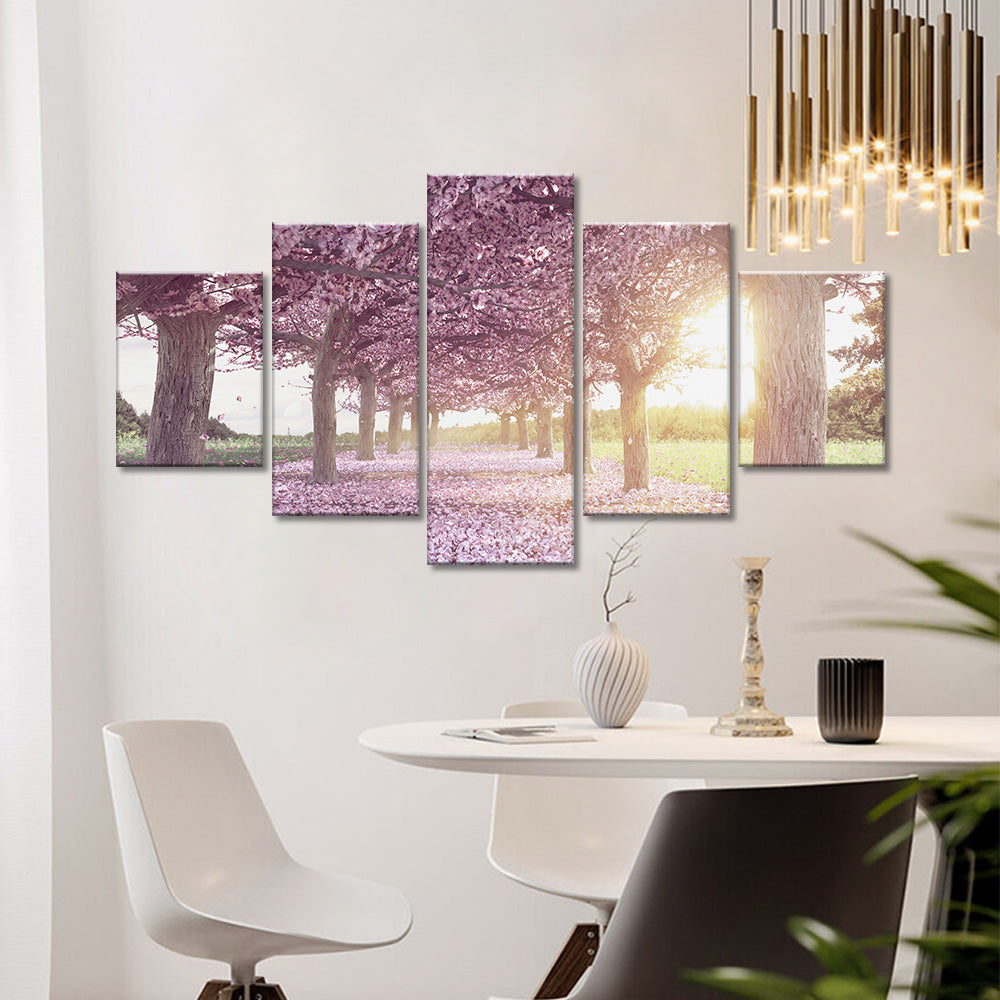 Pink Cherry Blossom Tree Path Canvas Wall Art