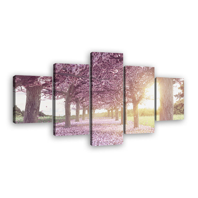 Pink Cherry Blossom Tree Path Canvas Wall Art