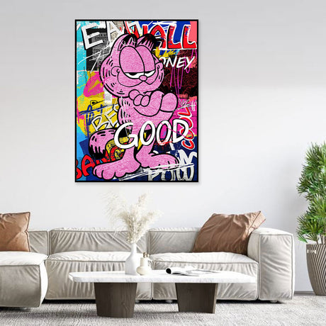 Pink Garfield Graffiti Canvas Wall Art