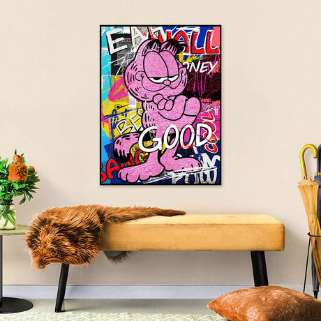 Pink Garfield Graffiti Canvas Wall Art