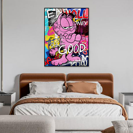 Pink Garfield Graffiti Canvas Wall Art