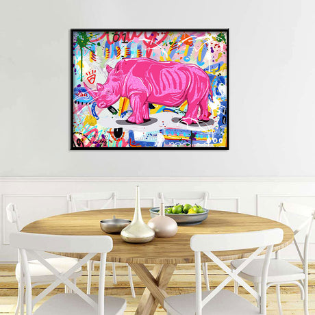 Pink Rhino Graffiti Canvas Wall Art