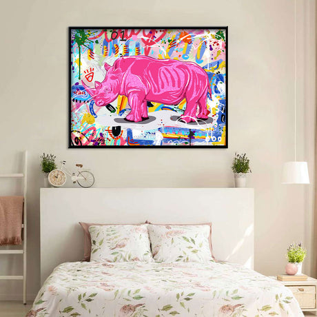 Pink Rhino Graffiti Canvas Wall Art