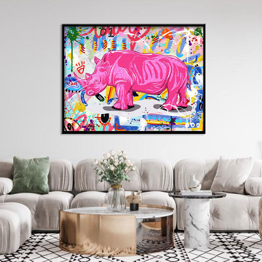 Pink Rhino Graffiti Canvas Wall Art