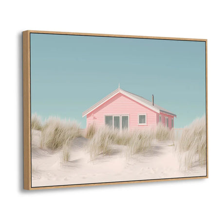 Pink Beach Cottage Canvas Wall Art