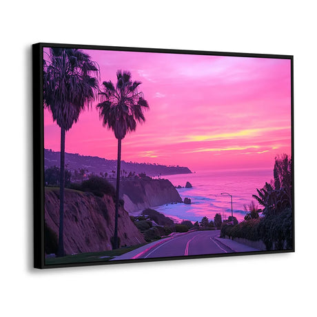 Pink Sunset Coastal Drive Canvas Wall Art