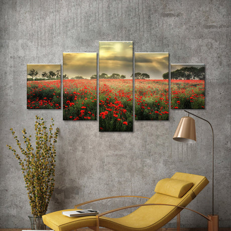 Poppy Field At Sunset Wall Art