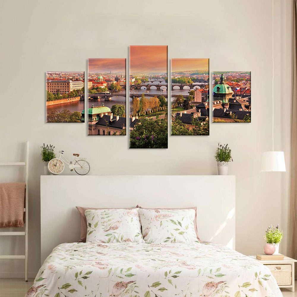 Prague Castles with Vltava River Canvas Wall Art