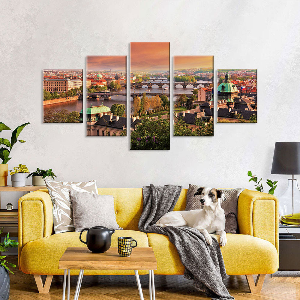 Prague Castles with Vltava River Canvas Wall Art