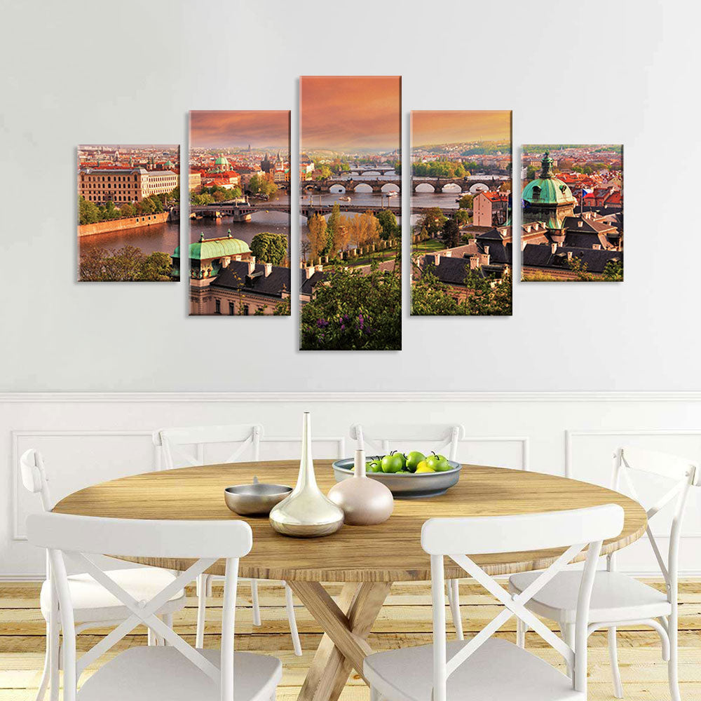 Prague Castles with Vltava River Canvas Wall Art