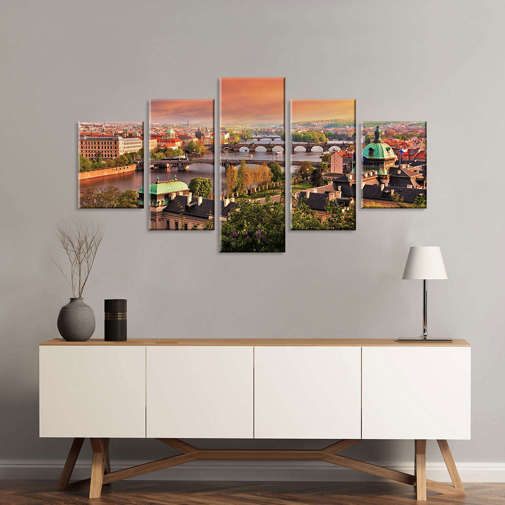 Prague Castles with Vltava River Canvas Wall Art