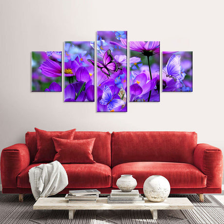 Purple Cosmos with Butterflies Canvas Wall Art