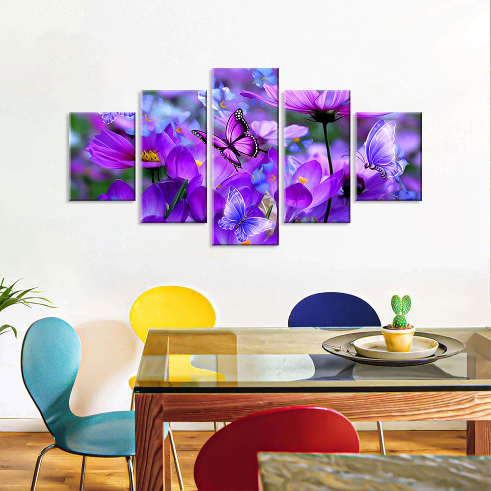 Purple Cosmos with Butterflies Canvas Wall Art