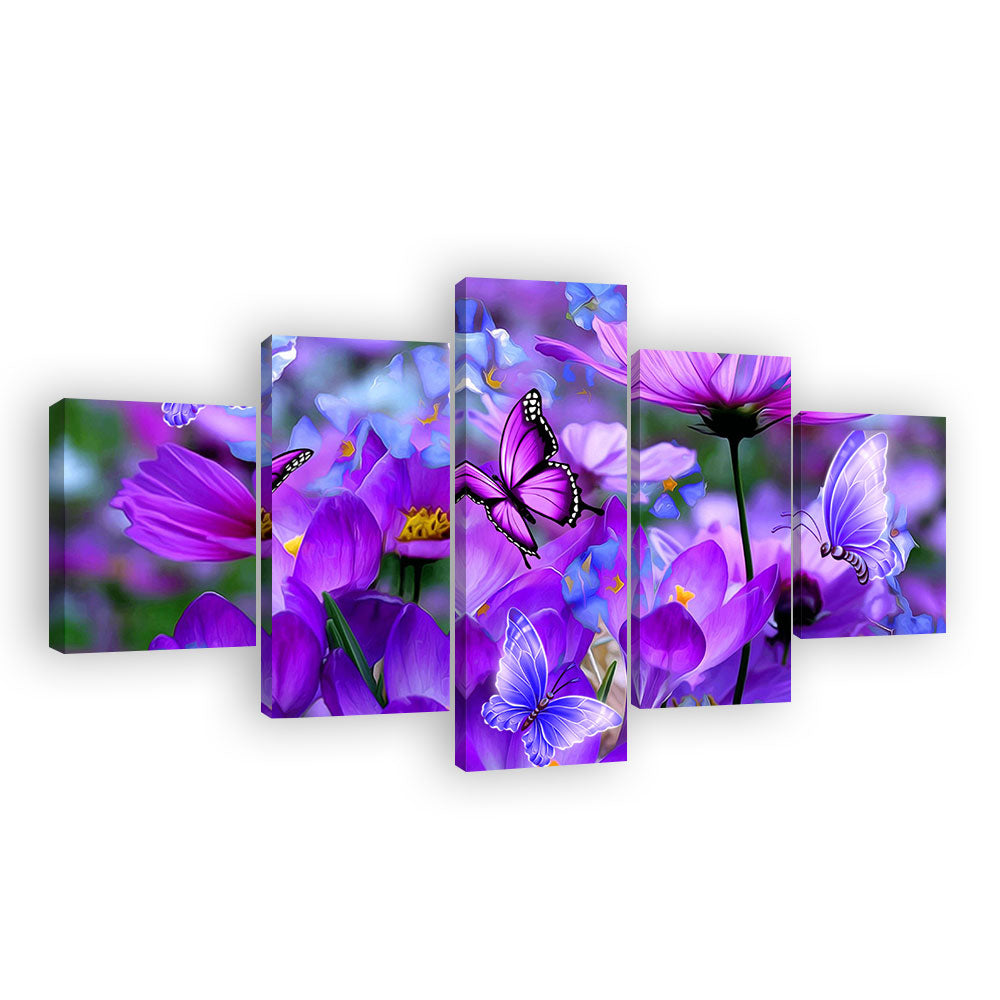 Purple Cosmos with Butterflies Canvas Wall Art