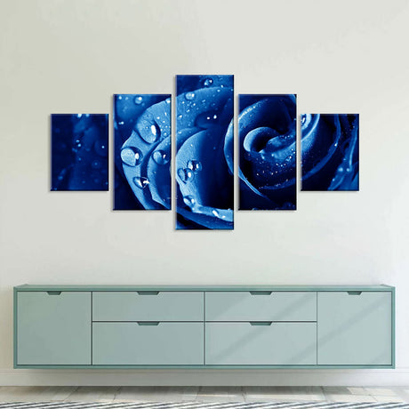 "Rain Drops on Blue Rose Canvas Wall Art