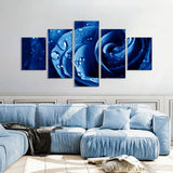 "Rain Drops on Blue Rose Canvas Wall Art