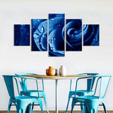 "Rain Drops on Blue Rose Canvas Wall Art